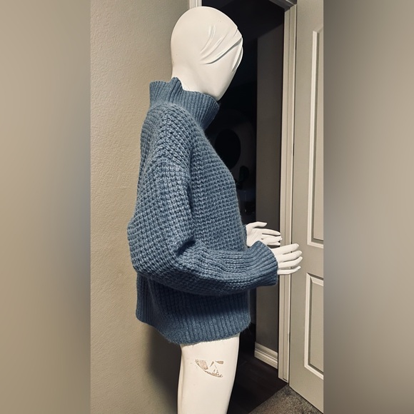 Ann Taylor Weekend Dusty Blue Mock Neck Button-Shoulder Sweater size L - Picture 7 of 11